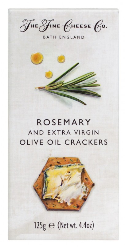 Rosemary og Extra Virgin Olive Oil Crackers, kiks til ost med rosmarin og olivenolie, The Fine Cheese Company - 125 g - pakke