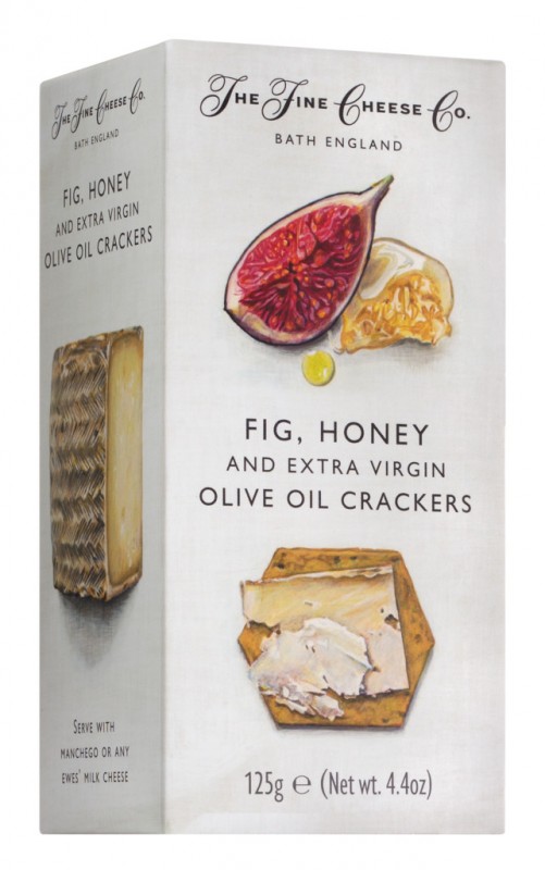 Crackers aux figues, au miel et à l`huile d`olive extra vierge, Crackers au fromage aux figues, au miel et à l`huile d`olive, The Fine Cheese Company - 125g - pack