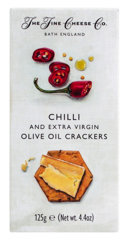 Crackers au piment et à l`huile d`olive extra vierge, Crackers au fromage à l`huile d`olive pimentée, The Fine Cheese Company - 125g - pack Crackers au piment et à l`huile d`olive extra vierge, Crackers au fromage à l`huile d`olive pimentée, The Fine Cheese Company - 125g - pack