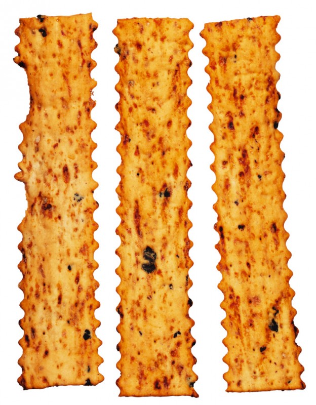 Tomato + Black Olive Bread Thins, Salzgebäck mit Tomaten + schwarzen Oliven, Cartwright & Butler - 100 g - Packung Tomato + Black Olive Bread Thins, Salzgebäck mit Tomaten + schwarzen Oliven, Cartwright & Butler - 100 g - Packung
