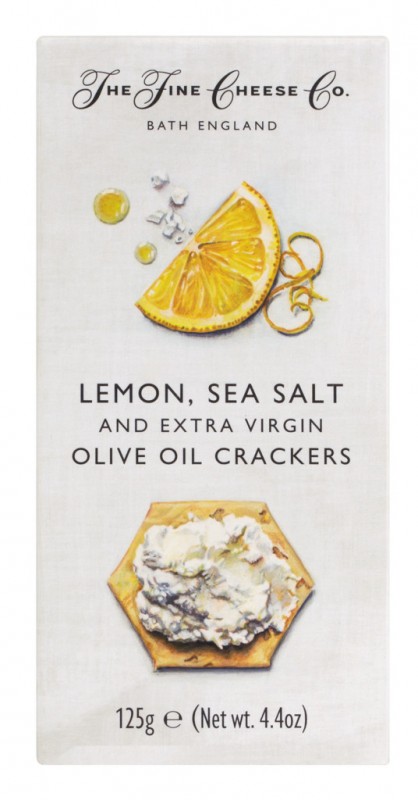 Lemon, Sea Salt & Extra Virgin Olive Oil Crackers, Cracker für Käse mit Zitrone, Meersalz & Olivenöl, The Fine Cheese Company - 125 g - Packung
