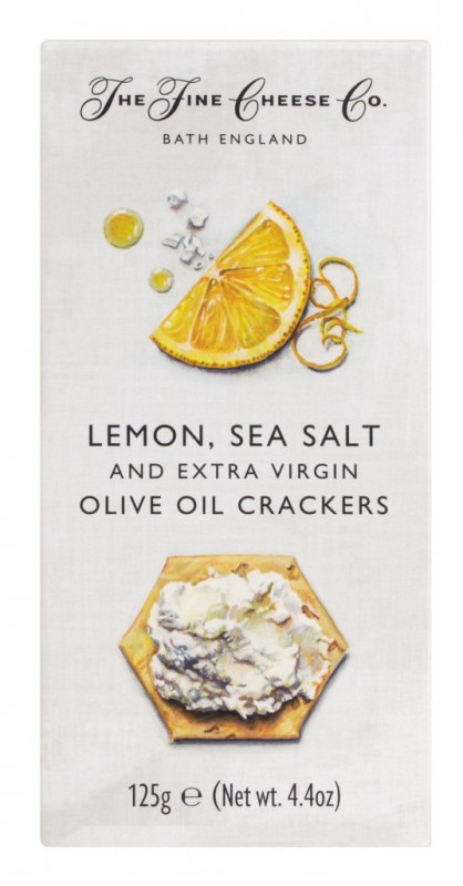 Lemon, Sea Salt & Extra Virgin Olive Oil Crackers, Cracker für Käse mit Zitrone, Meersalz & Olivenöl, The Fine Cheese Company - 125 g - Packung Lemon, Sea Salt & Extra Virgin Olive Oil Crackers, Cracker für Käse mit Zitrone, Meersalz & Olivenöl, The Fine Cheese Company - 125 g - Packung