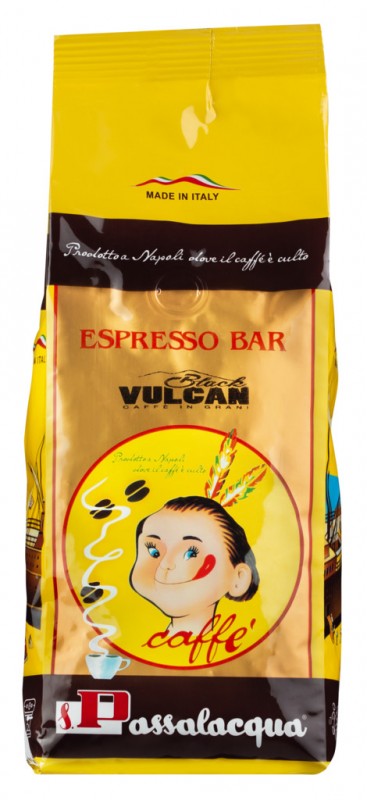 Sort Vulcan i grani, 70% Robusta og 30% Arabica, bønner, Passalacqua - 500 g - taske