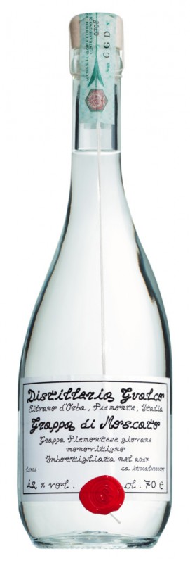 Grappa di Moscato, Grappa aus Moscato-Trester, Distilleria Gualco - 0,7 l - Flasche