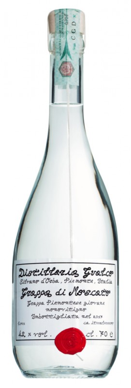 Grappa di Moscato, grappa gemaakt van Moscato afvallen, Distilleria Gualco - 0,7L - fles