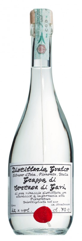 Grappa di Cortese di Gavi, Grappa gemaakt van Cortese di Gavi-pulp, Distilleria Gualco - 0,7L - fles