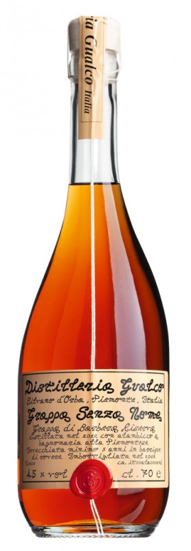 Grappa senza nome, grappa lavet af Barbera-presserester, Distilleria Gualco - 0,7 l - flaske