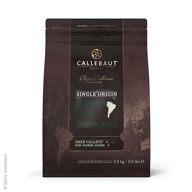 Callebaut Origine Ecuador - couverture noire, 70,4% de cacao, comme Callets - 2,5 kg - sac