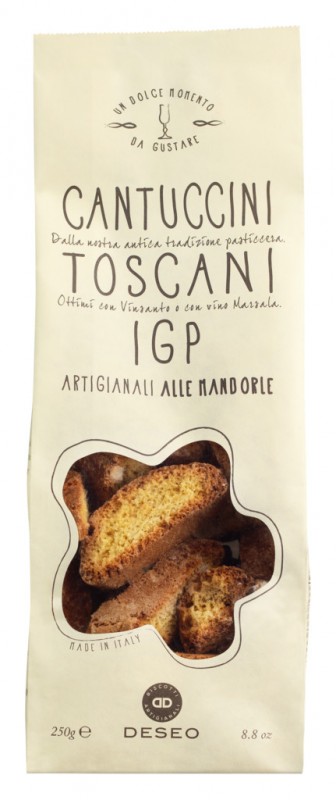 Cantuccini Toscani IGP Artigianali alle Mandorle, Cantuccini med mandler, Deseo - 250 g - taske