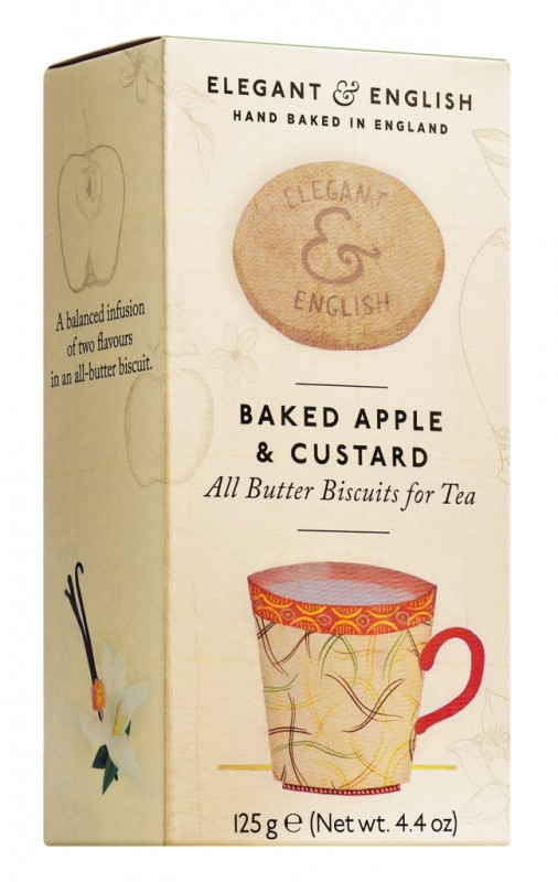 Elegant & English Baked Apple + Custard, Butterkekse mit Bratapfel und Vanillecreme, Artisan Biscuits - 125 g - Packung