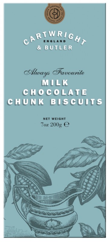 Koekjes met melkchocolade, koekjes met stukjes melkchocolade, Pack, Cartwright en Butler - 200 gram - inpakken