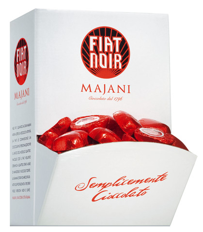 Fiat Cuori rossi, Rote Herzen - Zartbitterschokolade m.Cremefüllung, Majani - 2 x 500 g - Display