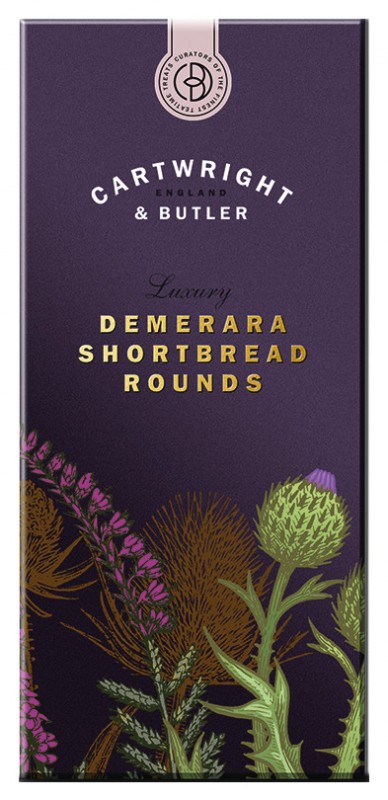 Demerara Shortbread Rounds, Buttergebäck mit Demerara Zucker, Cartwright & Butler - 200 g - Packung