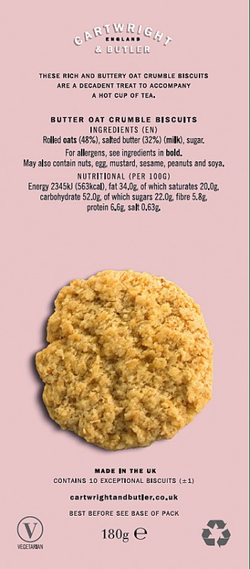 Butter Oat Crumbles, Gebäck mit Haferflocken, Cartwright & Butler - 180 g - Packung Butter Oat Crumbles, Gebäck mit Haferflocken, Cartwright & Butler - 180 g - Packung