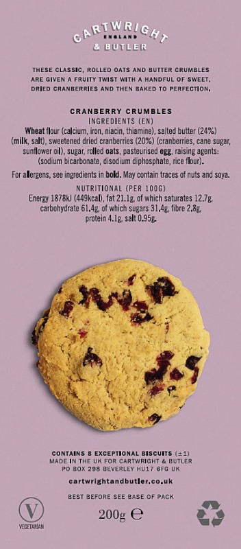 Cranberry Crumbles, Gebäck mit Cranberry, Cartwright & Butler - 200 g - Packung Cranberry Crumbles, Gebäck mit Cranberry, Cartwright & Butler - 200 g - Packung