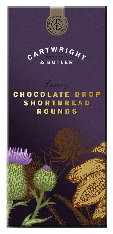Chocolate Drop Shortbread Rounds, Buttergebäck mit Schokoladenstückchen, Cartwright & Butler - 200 g - Packung