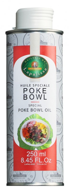Huile spéciale poke bowl, huile d`olive extra vierge à l`huile de sésame, Huilerie Lapalisse - 250ml - pouvez