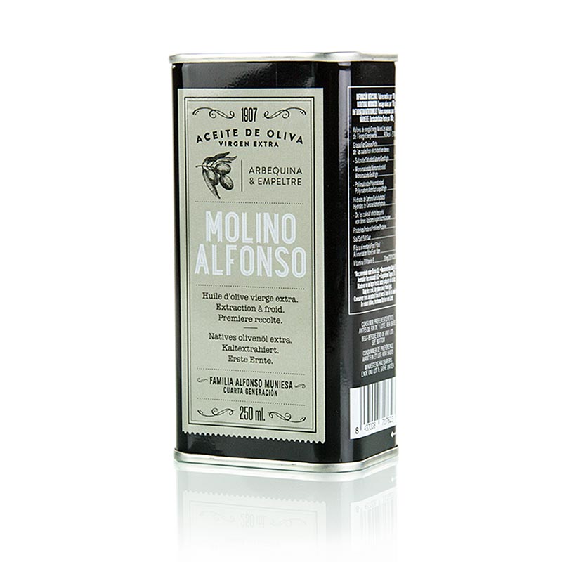 Natives Olivenöl Extra, Molino Alfonso, Arbequina & Empreltre, Spanien - 250 ml - Dose