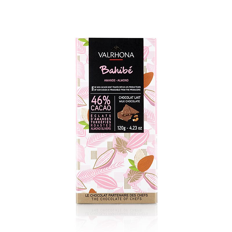 Valrhona Bahibe - mælkechokolade, med mandler, 46% kakao - 120 g - boks