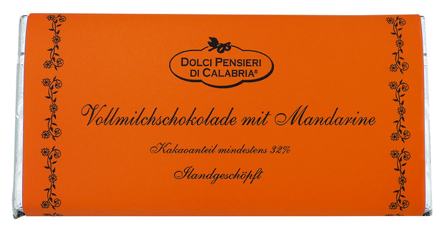 Cioccolato latte al Mandarino, Vollmilchschokolade mit Mandarine, Dolci Pensieri - 100 g - Tafel