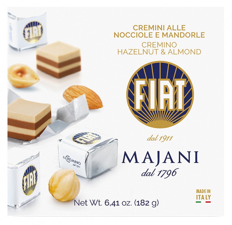 Dadino Fiat Classico, lagdelt chokolade, hasselnød og mandelcreme, Majani - 182 g - pakke