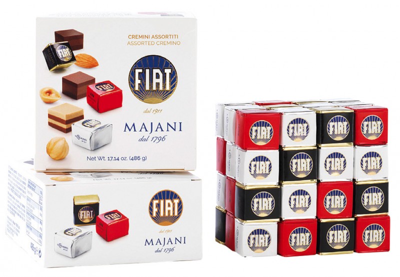 Dado Fiat Mix, gelaagde pralinemix hazelnoot-cacaocrème, Majani - 486g - inpakken