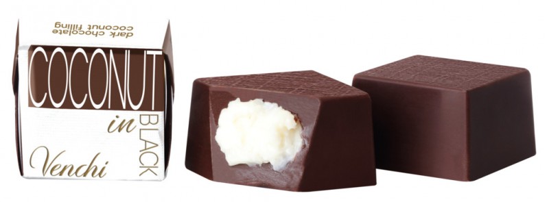 Coconut in black, Zartbitterpraline mit Kokonussfüllung, Venchi - 1.000 g - kg Coconut in black, Zartbitterpraline mit Kokonussfüllung, Venchi - 1.000 g - kg