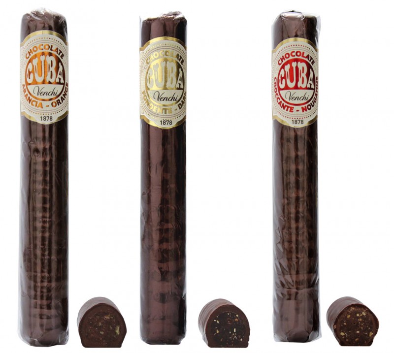 Chocolate Cigars in Wooden Box, gusti misti, Zartbitter-Zigarre in Holzkiste, Sortenmix, Venchi - 54 x 100 g - Display