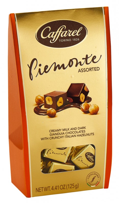 Assorted Piemonte Golden Ballotin, Hazelnut Chocolates with Gianduia assorted, Pack, Caffarel - 125g - pack