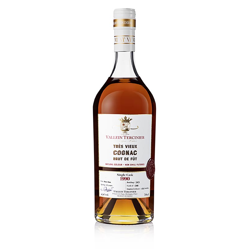 Cognac - Vallein Tercinier 1990/2021 - 31 jaar, enkel vat, 42,9% vol. - 700ml - fles