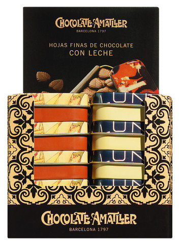 Hoja finas de chocolate con Leche, Display, Blütenblatt aus Vollmilchschokolade, Display, Amatller - 20 x 30 g - Display