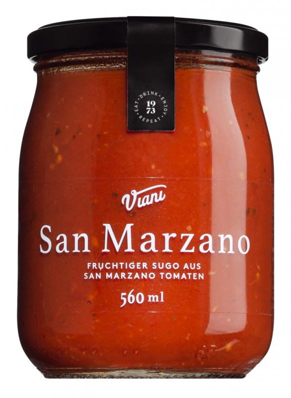 Sugo con pomodoro San Marzano DOP, sauce fruitée à base de tomates San Marzano DOP, Viani - 560ml - Verre Sugo con pomodoro San Marzano DOP, sauce fruitée à base de tomates San Marzano DOP, Viani - 560ml - Verre