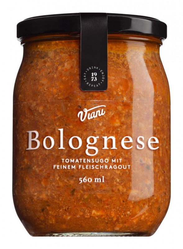 BOLOGNESE - tomatsauce med fin kødragout, tomatsauce med kødragout, Viani - 580 ml - Glas