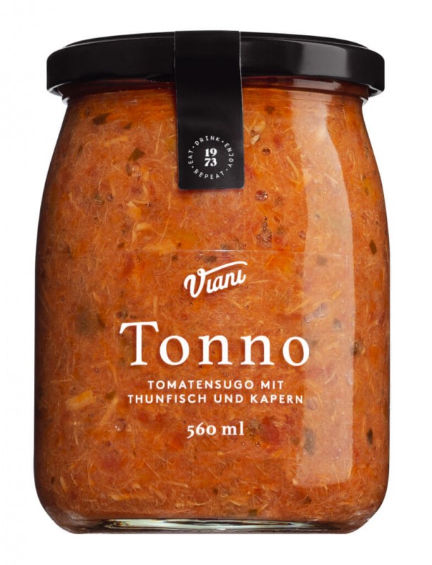 TONNO - Tomatensugo mit Thunfisch und Kapern, Tomatensauce mit Thunfisch und Kapern, Viani - 580 ml - Glas TONNO - Tomatensugo mit Thunfisch und Kapern, Tomatensauce mit Thunfisch und Kapern, Viani - 580 ml - Glas