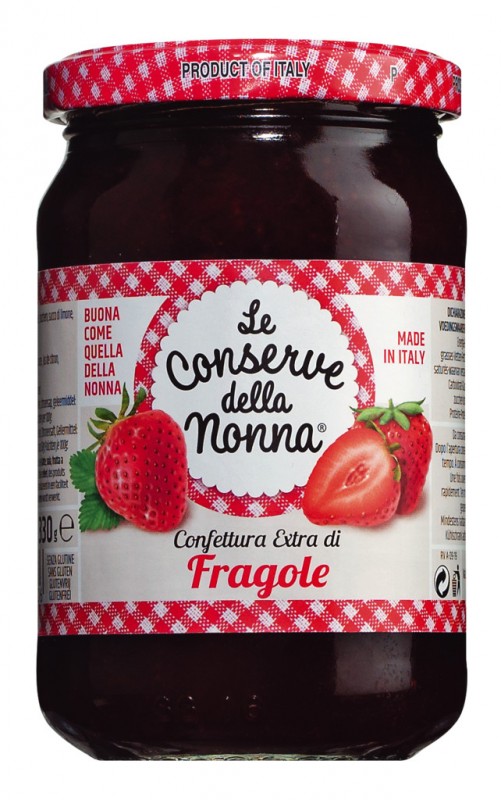 Confettura extra di fragole, Erdbeerkonfitüre extra, Le Conserve della Nonna - 330 g - Glas