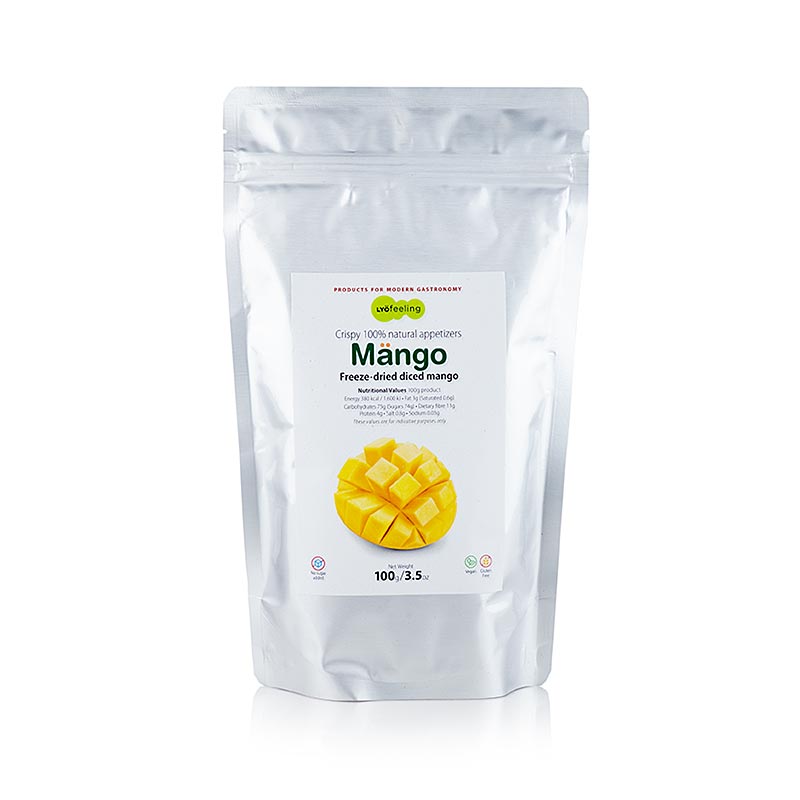 TÖUFOOD LYOFEELING MÄNGO, gefriergetrocknete Mango, Würfel - 100 g - Beutel