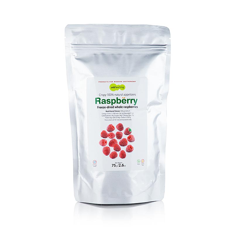 TÖUFOOD LYOFEELING RASPBERRY, gefriergetrocknete Himbeeren, ganz - 75 g - Beutel