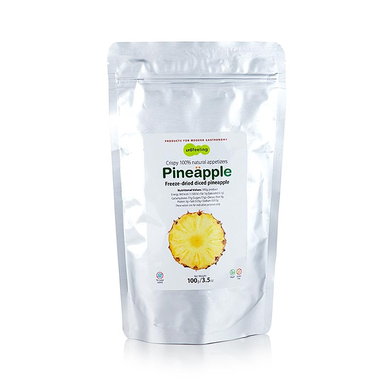 TÖUFOOD LYOFEELING PINEÄPPLE, gefriergetrocknete Ananas, Würfel - 100 g - Beutel