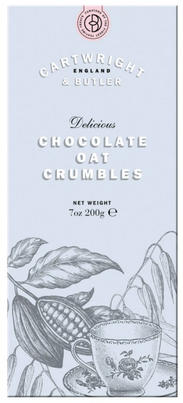 Chocolate Oat Crumbles, Hafergebäck mit Vollmilchschokolade, Cartwright & Butler - 200 g - Packung