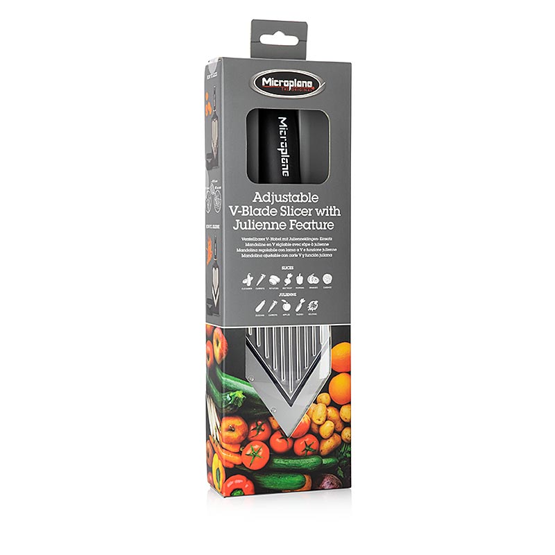Microplane V slicer, adjustable, with julienne blade insert - 1 pc - Cardboard Microplane V slicer, adjustable, with julienne blade insert - 1 pc - Cardboard