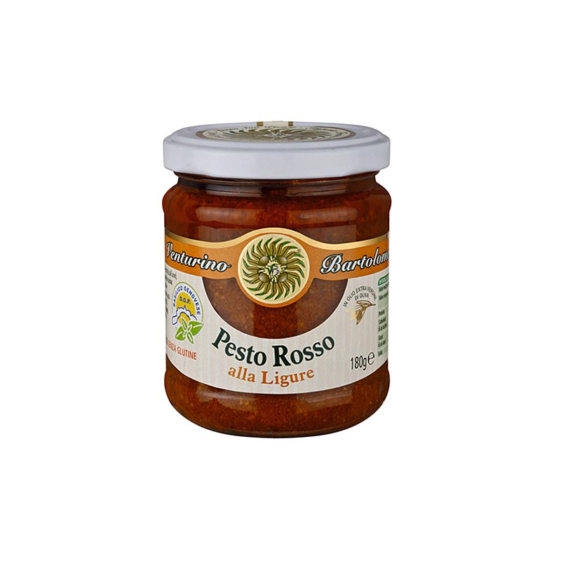 Pesto Rosso, Sauce mit Basilikum, Tomaten und Nüssen, Venturino - 180 g - Glas