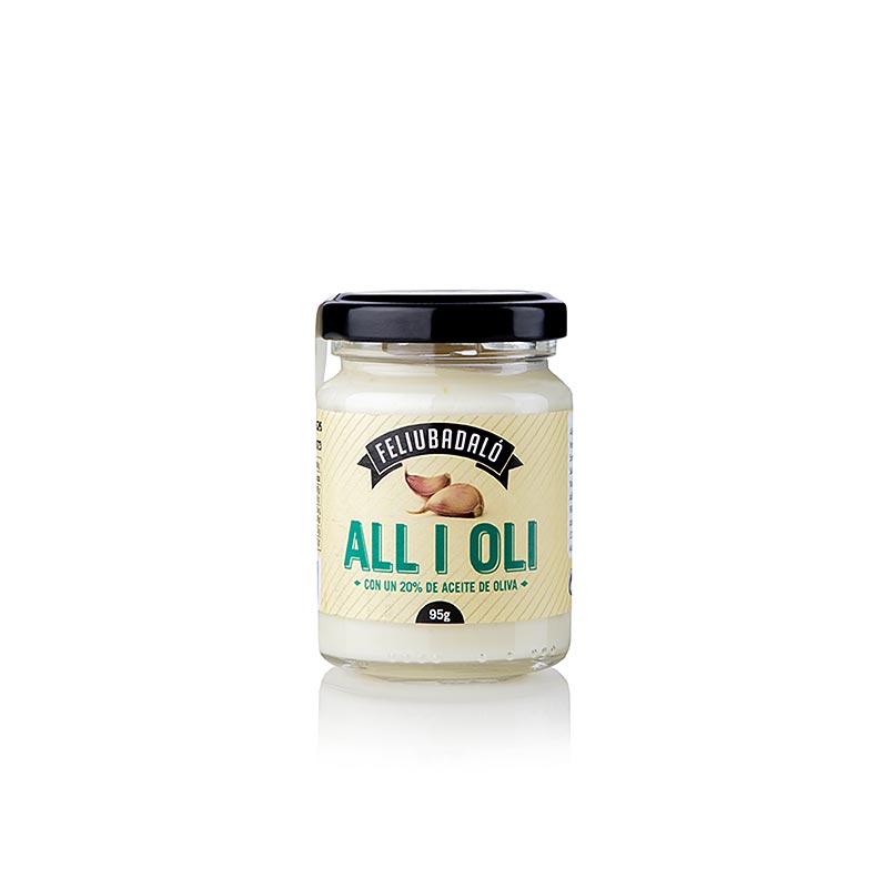 Allioli - crème d`ail avec 20% d`huile d`olive, légère, Feliubadalo - 95g - Verre