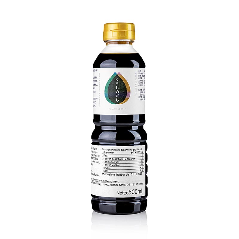 Dashi-fondkoncentrat, mørk, vegansk, Fueki-Shoyu, Japan - 500 ml - Flaske