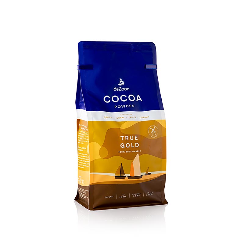 Ægte guld kakaopulver, let afolieret, 20-22% fedt, deZaan - 1 kg - taske