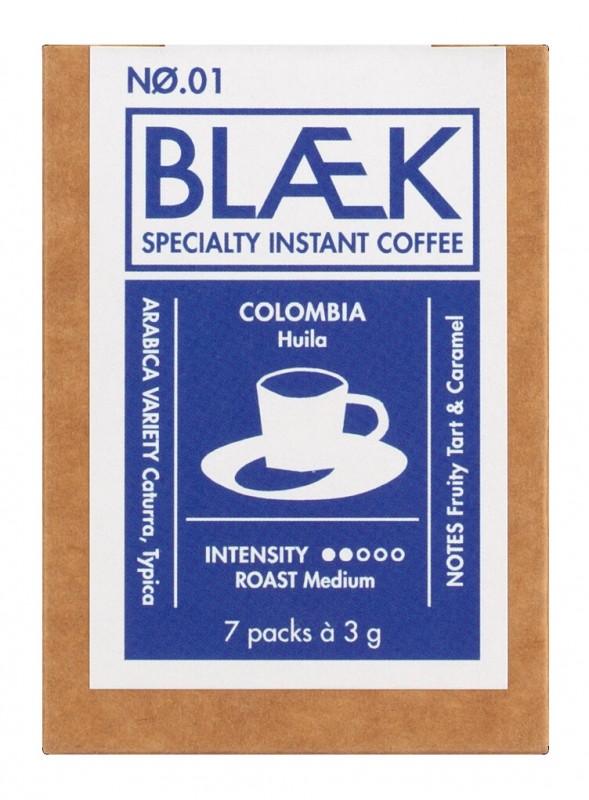 BLAEK Coffee Colombia No 1, Oplosbare Bonenkoffie, 7 Sachets, BLAEK Coffee - 7 x 3g - inpakken