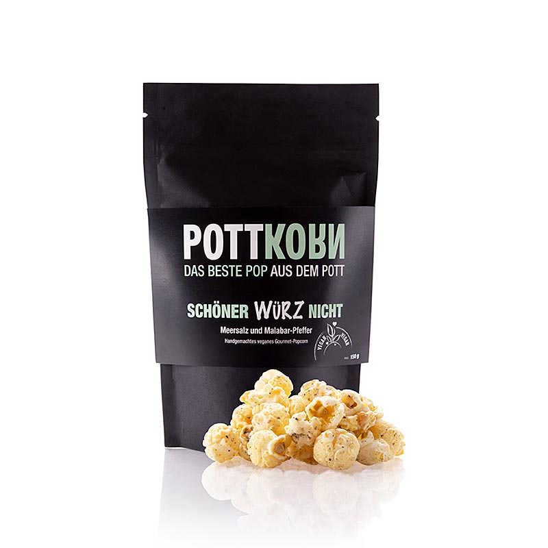 Pottkorn - Schöner Würz Nicht, Popcorn mit Malabar Pfeffer & Meersalz, vegan - 150 g - Beutel