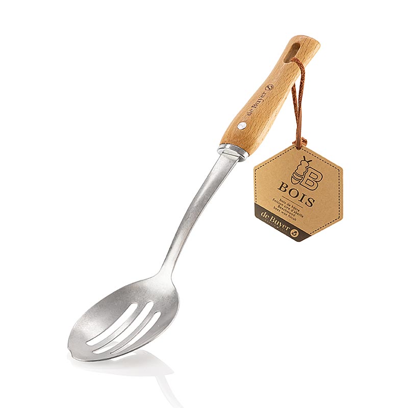 deBUYER B Bois spoon, perforated, stainless steel/wood (2701.00) - 1 pc - Bag