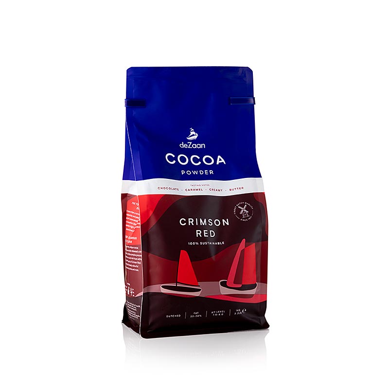 Crimson Red Kakao Pulver, schwach entölt, 22-24% Fett, deZaan - 1 kg - Beutel