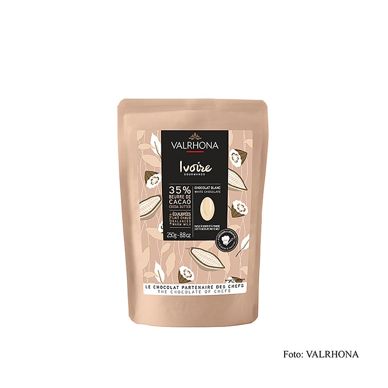 Valrhona Ivoire, white couverture, callets, 35% cocoa butter - 250 g - bag