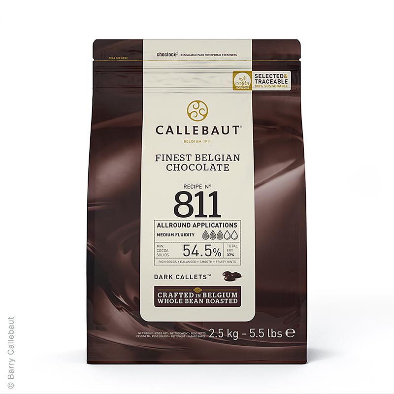 Callebaut dark chocolate, Callets, 54% cocoa 811NV - 2.5kg - bag